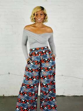 Ankara 18 Palazzo Pants Geometric Orange Black White Tribal Wide Leg Tie Front